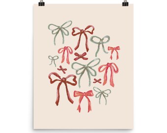 Coquette Bow Wall Art | Girl Wall Decor | Preppy Soft Aesthetic Poster | Satin Ribbon Vintage Bows