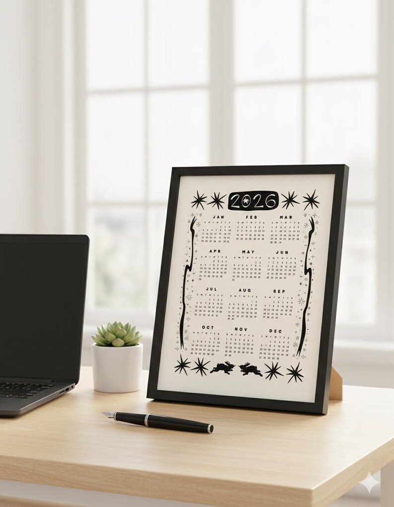 2026 Aesthetic Calendar | One Page Year at a Glance | Celestial Wall ...