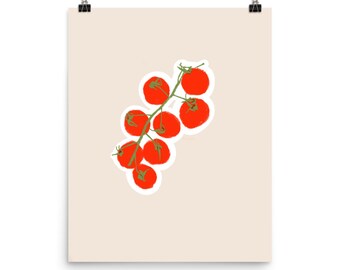 Italy Next Year? | Tomatoes on Vine Oil Pastel Print | Minimalist Kitchen Food Art