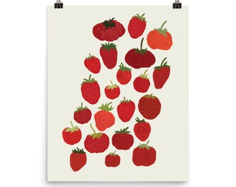 Fresh Berries Print | Hand-drawn Illustration | Minimalistic Fruit | Strawberry | Spring and Summer Decor