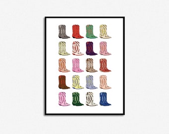 Colorful Cowgirl Boots Print, Funky Western Art (Digital Download)