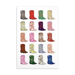 Cowboy Boots Wall Decor | Bottes de cowgirl colorées | | d’art mural arc-en-ciel | d’impression occidentale | d’illustration de Nashville | d’art de musique country Minimal