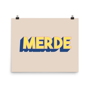 Merde Typography Print / French Swear Word Poster / Foreign Sayings / Funky Home Decor