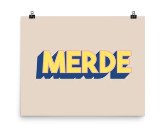 Merde Typography Print | French Swear Word Poster | Foreign Sayings | Funky Home Decor