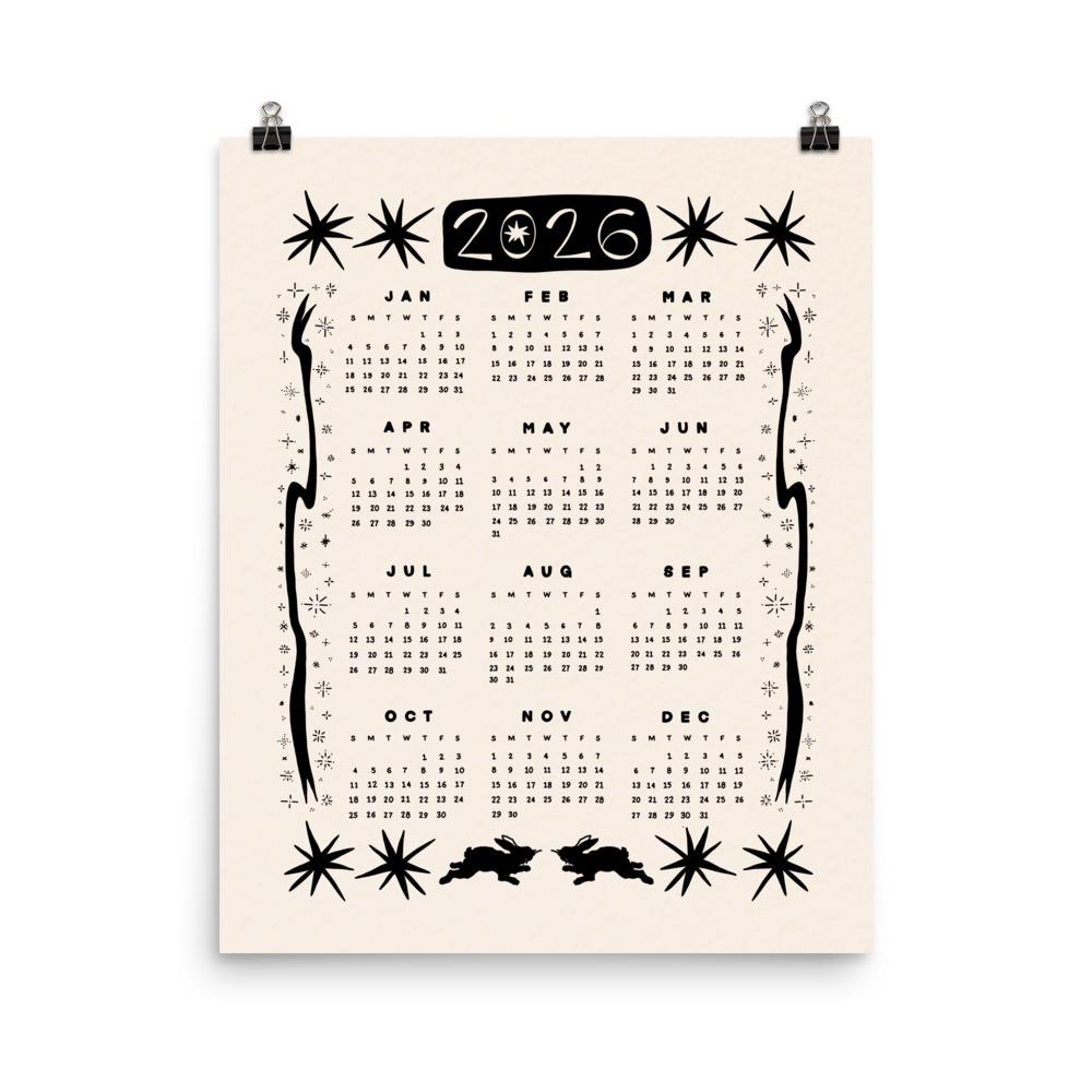 2026 Aesthetic Calendar | One Page Year at a Glance | Celestial Wall ...