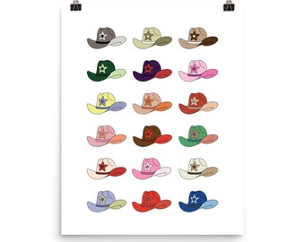 Colorful Cowboy Hat Art Print, Eclectic Western Decor