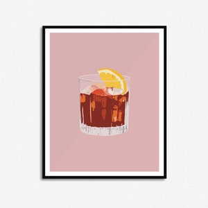 Negroni | Cocktail Vintage | Bar Cart | Vermout | Italiaanse illustratie print (digitale download)