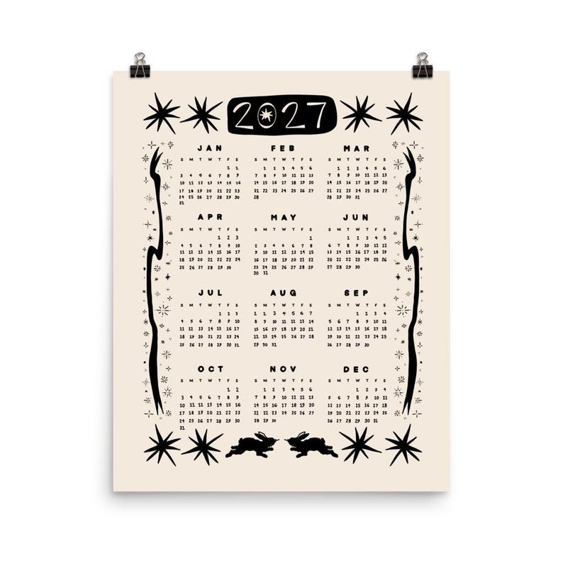 2026 Aesthetic Calendar | One Page Year at a Glance | Celestial Wall Art Poster | Trendy Office Decor | Cool Girl Gift Guide
