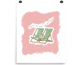 There&#39;s No Place Like This Place | Striped Lawn Chair Oil Pastel Print | Romantic Sweet Hyde Park Art Poster