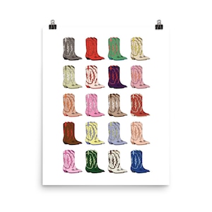 Cowboy Caviar Wall Decor, Colorful Cowgirl Boots, Rainbow Wall Art, Western Print, Nashville Illustration, Country Music Art, Minimal