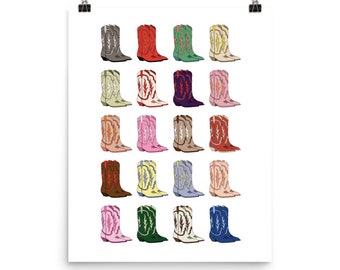 Cowboy Caviar Wall Decor, Colorful Cowgirl Boots, Rainbow Wall Art, Western Print, Nashville Illustration, Country Music Art, Minimal