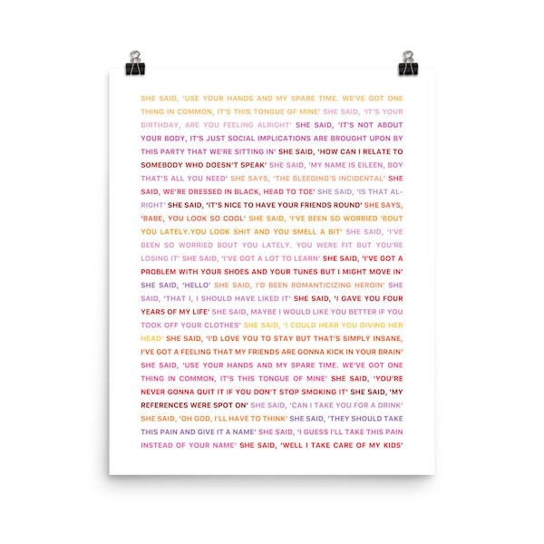 She Said | 1975 | Indie Pop Music | Gig Poster | British Pop | Minimalist Typography