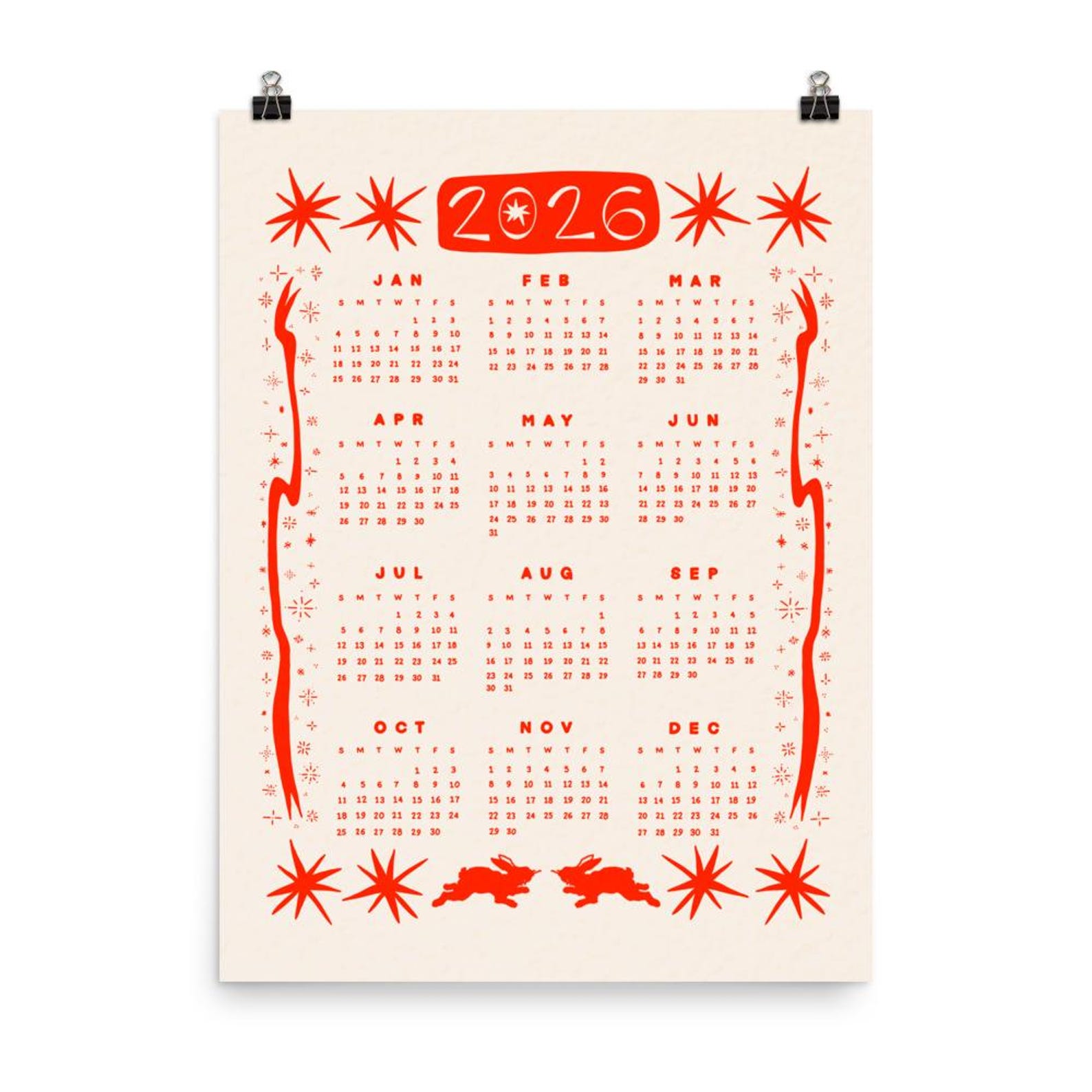 2026 Aesthetic Calendar | One Page Year at a Glance | Celestial Wall ...