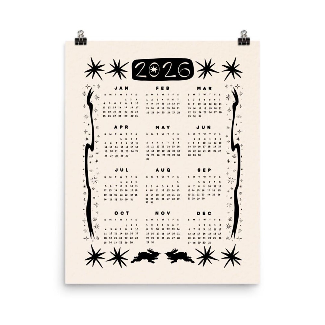 2026 Aesthetic Calendar | One Page Year at a Glance | Celestial Wall ...