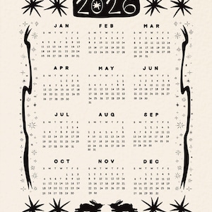 2026 Aesthetic Calendar | Printable One Page Year at a Glance ...