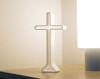 Minimalist Standing Cross, 3D Printed Christian Decor