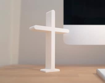 Standing Cross, Cross Statue, Cross on Stand, Table Top Cross, White Simple Cross for Shelf Decor, Bedroom Cross, Christian Gifts | HERE