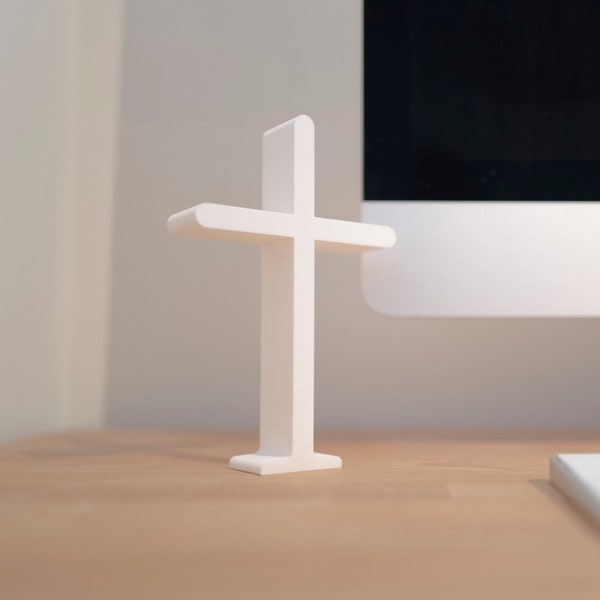 Standing Cross, Cross Statue, Cross on Stand, Table Top Cross, White Simple Cross for Shelf Decor, Bedroom Cross, Christian Gifts | HERE