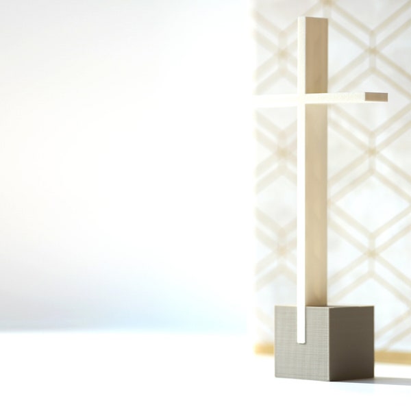 Standing Cross, Minimalist Small Desk Cross, Cross on Stand, Bedroom Cross, Christian Home Decor, Easter Sunday Shelf Cross | CALVARY