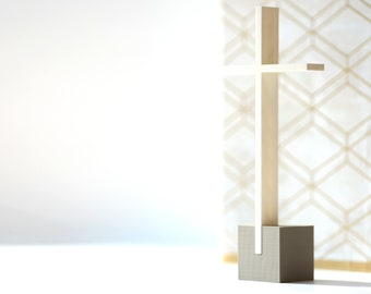 Standing Cross, Minimalist Small Desk Cross, Cross on Stand, Bedroom Cross, Christian Home Decor, Easter Sunday Shelf Cross | CALVARY