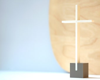 Standing Cross, Desk Cross, Tabletop Cross, Cross on Stand, Minimalist Cross Decor, Christian Housewarming Gifts, White Cross | CALVARY