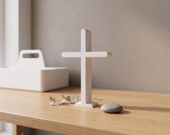 Standing Cross, Cross Statue, Cross on Stand, Table Top Cross, White Simple Cross for Shelf Decor, Bedroom Cross, Christian Gifts | HERE