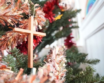 3D Printed Cross Ornament | Christian Christmas Tree Decor, Mini Faith