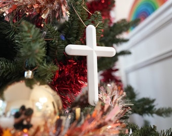 3D Printed Cross Christmas Ornament | Religious Christian Decor