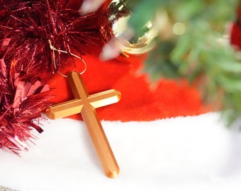 3D Printed Christmas Cross Ornament | Religious Tree Decoration