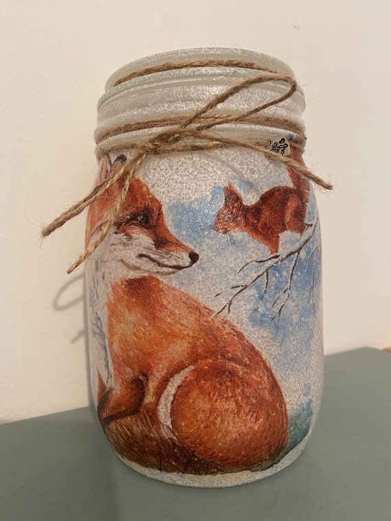 Fox & squirrel decorative light jar, Mothersday gift