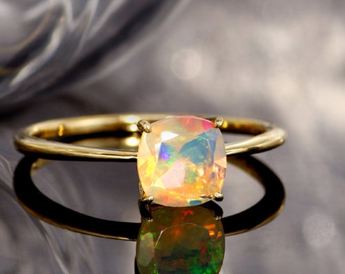 Opal Ring Natural Opal Ring Engagement Ring 925 Sterling Silver Gold Plated Opal Silver Ring Opal Cushion Ring Gift For Her