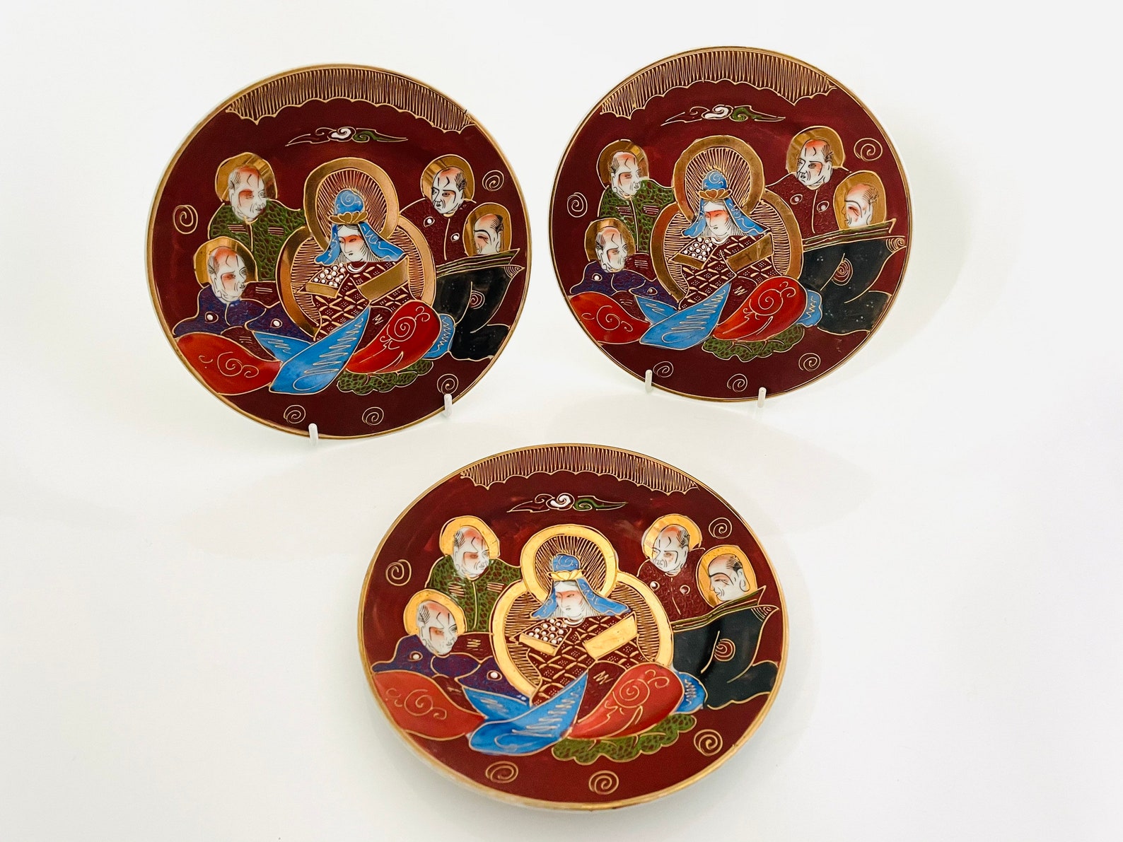 Vintage Japanese Satsuma Pottery Plates. Set of Six Hand Etsy