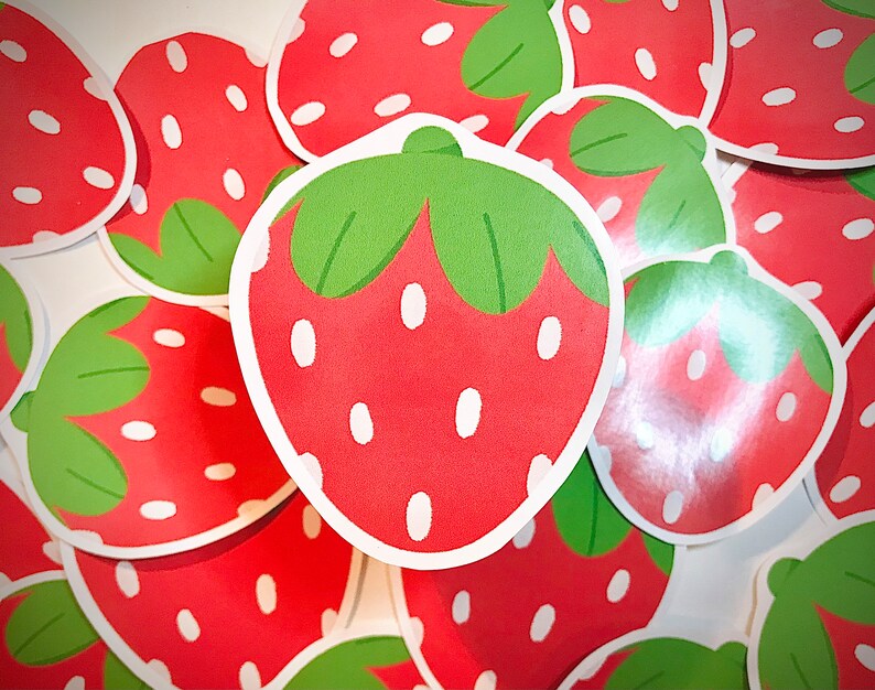 Kawaii Strawberry Vinyl Sticker | Cute Decal for Accessorizing - Etsy