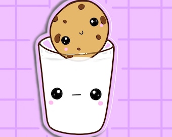 Entzückender Cookie Vinyl Aufkleber| Kawaii Keks, getaucht in Milch, Glänzender Aufkleber