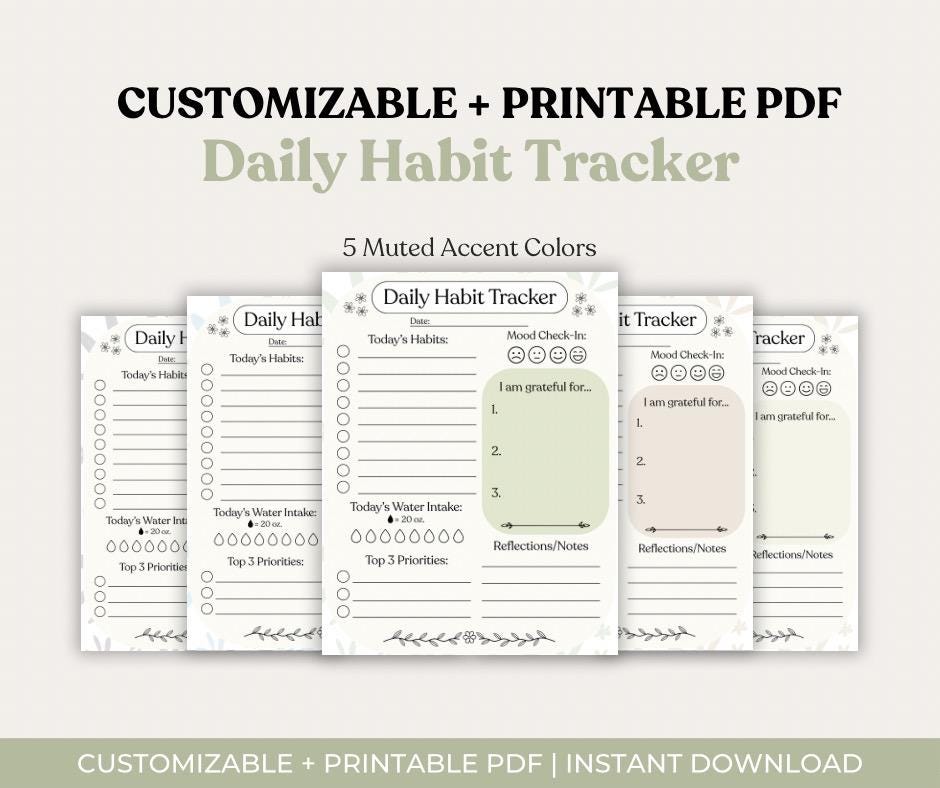 Daily Habit Tracker Printable, Digital | Minimalist Planner | Fillable ...