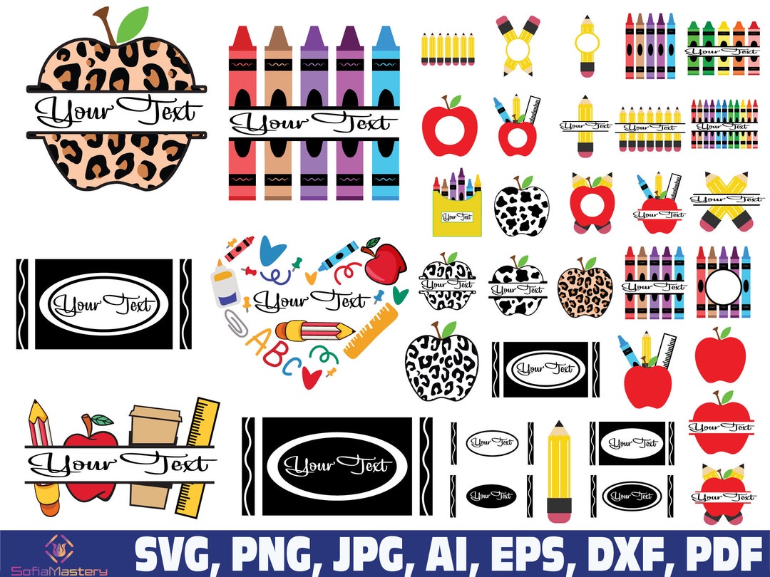 Crayon Split Monogram Svg, Crayon Svg, Teacher Svg, School Svg, Apple ...