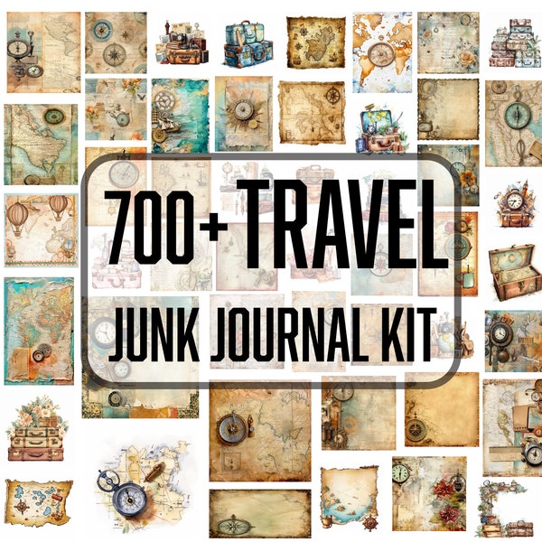 Junk Journal Travel traveler printable, Shabby, Vintage, Vacation Kit, Camping, Road Trip travel Printable, Printable Ephemera Scrapbooking