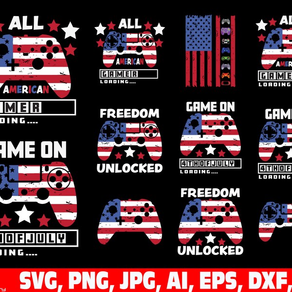 gamer video game 4th of July svg png, game on 4th of July svg png, All American gamer svg png, freedom unlocked svg png, 4th of july svg png