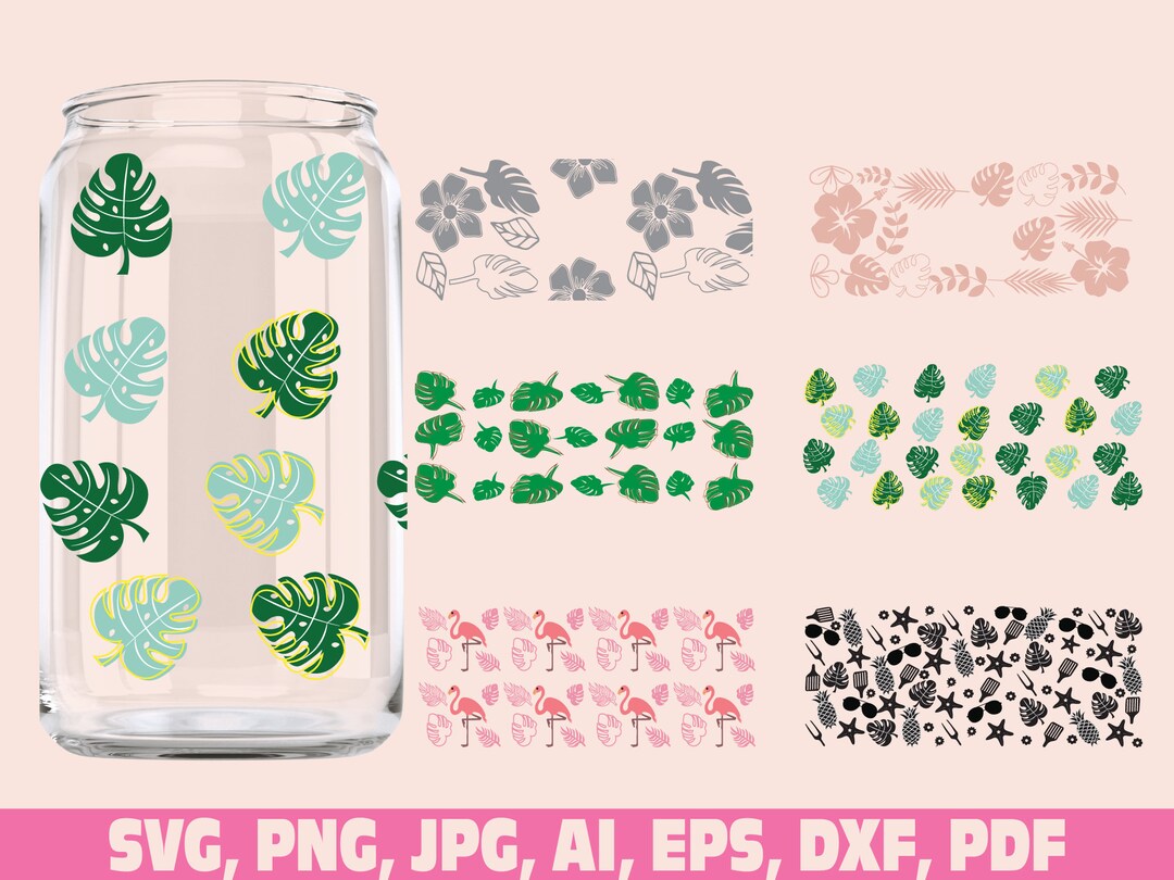 Monstera Leaves Glass Wrap Svg, Leaf Glass Wrap Svg Png, Can Glass Wrap ...