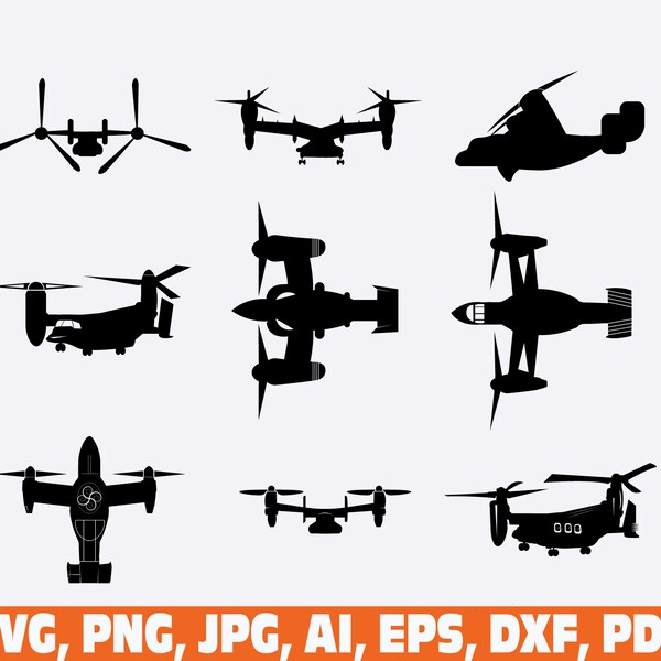 V-22 Osprey svg, Mad Props- V-22 Osprey svg, Silhouette- svg png dxf jpg Files, V-22 Osprey VTOL Aircraft silhouette, Tiltrotor Bell V-22