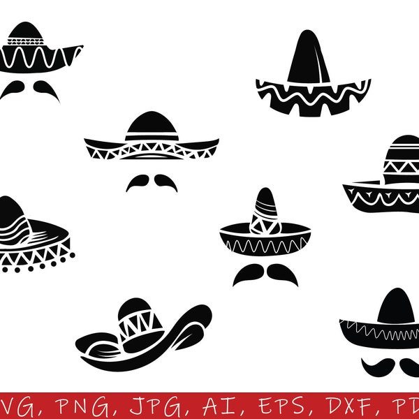 Sombrero svg, Sombrero Mexico, Mexican Hat, Mexican Svg, Mexico Svg, Mustache Svg, Mexican Mustache Svg, Sombrero Mexico clipart