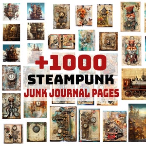 Steampunk Junk Journal printable, Shabby, Vintage, steampunk printable Kit, steampunk city animals cards Printable Ephemera Scrapbooking png
