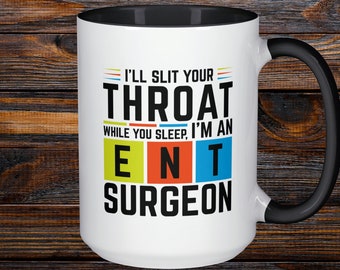 Funny ENT Surgeon Gift, Unique Surgeon Coffee Mug for Otolaryngologist, Birthday Idea, Colorful Block Design, Work Desk Mug