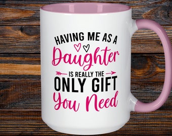 Favorite Daughter Gift, Unique Present for Mom, Dad Birthday Mug, Christmas Gift, Minimalist Heart Style, Office Tea Cup