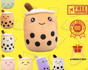 A, 24CM XIAOBB Milk Tea Cup Plushie,Tea Soft Doll Stuffed Tea Cup Pillow Gift Doll,with Suction Tubes Soft Boba Pillow Plush Lovely Bubble Tea Cup Shaped Pillow