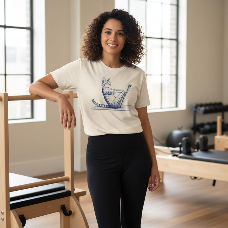 Pilates Cat Shirt, Funny Workout Tee for Cat Lovers, Yoga Instructor Gift, Comfort Colors Shirt, Reformer Pilates Outfit, Cute Cat Tee image 2
