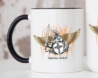 Taza «Ponte toda la armadura de Dios», regalo cristiano para hombre, Efesios 6:13