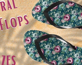 Women's Floral Flip-Flops, Flowery Flipflops, Floral Beach Flip Flops