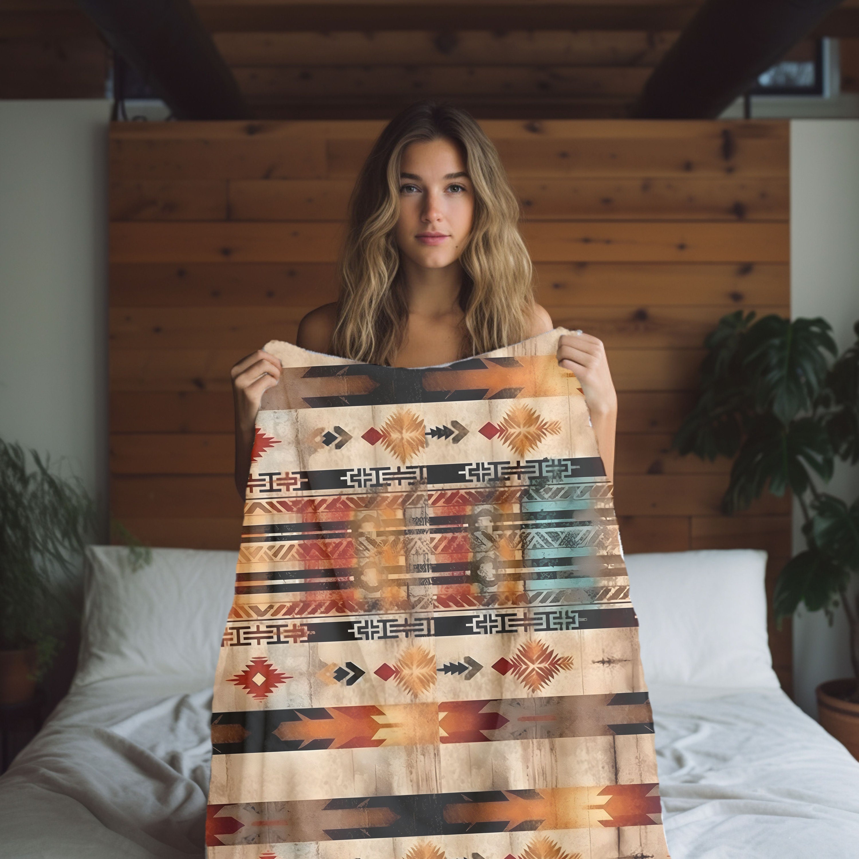 Native Ethnic designed Sherpa Fleece buy Blanket | Throw Blanket