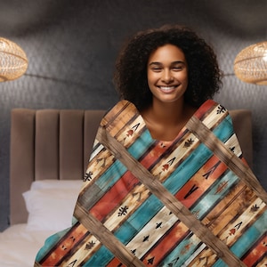 Native Sherpa Fleece Blanket, Western Style Throw Blanket, Southwestern Blanket, Host Gift, Sherpa Fleece Blanket, Western Gift